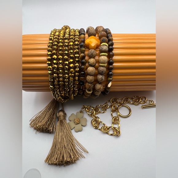 Boho Chic Brown & Gold Stacked Bracelet Set - Stylish Flirty Bracelets Set - Picture 10 of 16